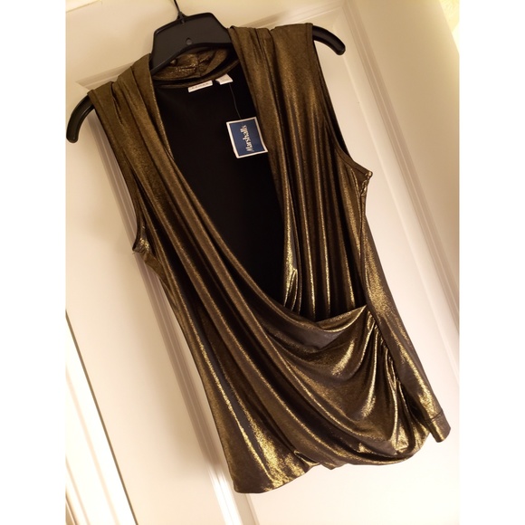 Kenar Tops - Kenar Gold/Black drape shimmery designer blouse